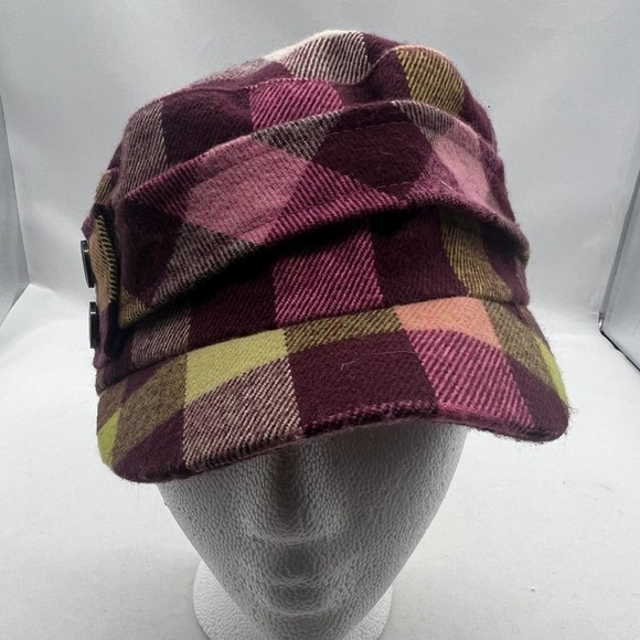D&Y‎ Plaid Patterned Cadet Hat with fashion faux buttons - Picture 1 of 5